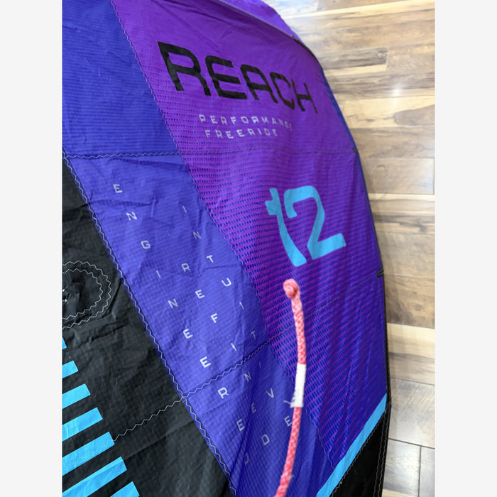 Used 2026 North Reach 12m kite in Deep Purple – REACH 12 logo and bridle