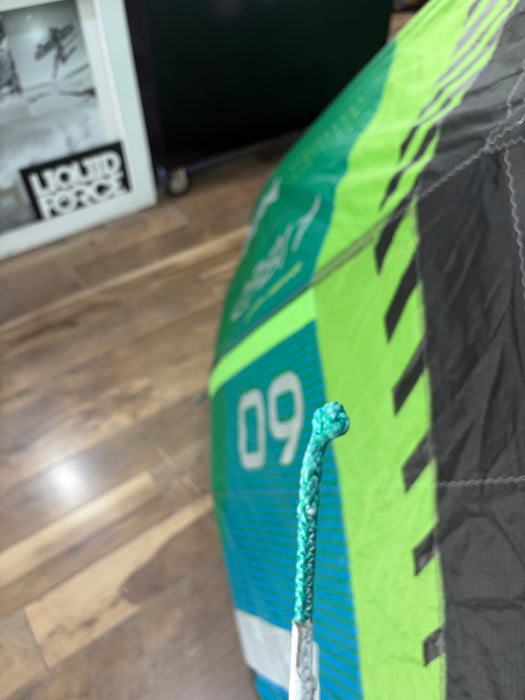 Used North Orbit 9m kite in Super Lime color, shown from the front