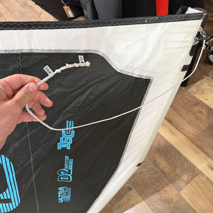 2026 Cabrinha Switchblade 10m used kite in blue and black, shown inflated outdoors