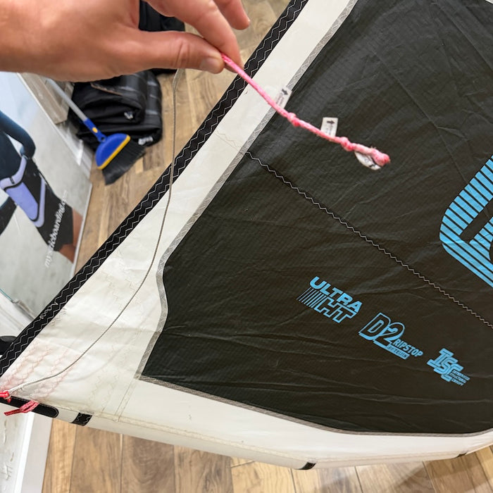 Used Cabrinha Switchblade 10m kite, black and white canopy shown from above