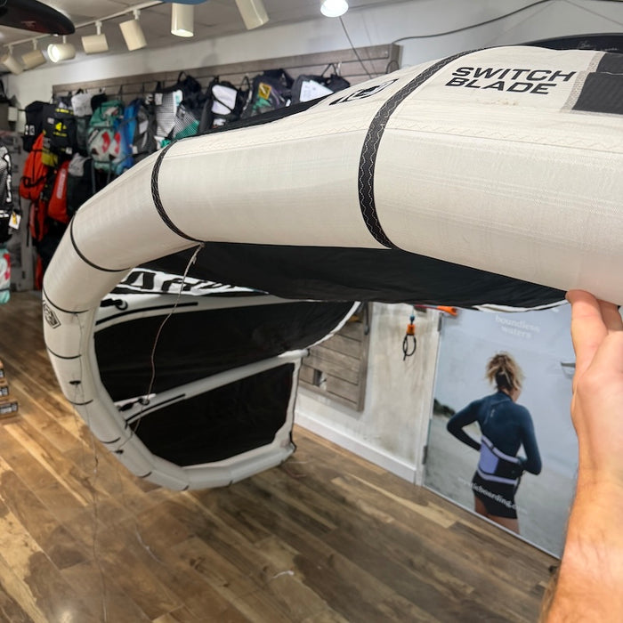 2026 Cabrinha Switchblade 10m used kite in blue and black, shown from the top side