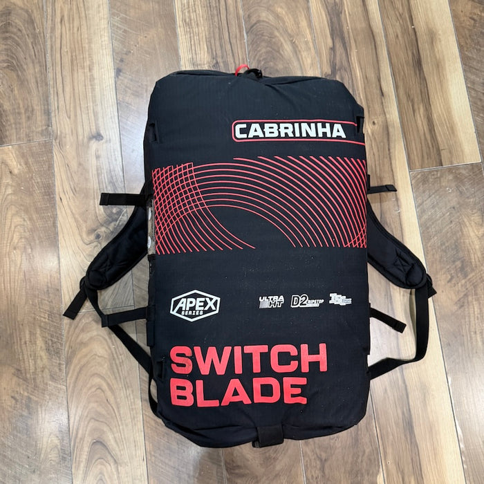 2026 Cabrinha Switchblade 10m used kite, white and black canopy visible from above