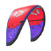 Duotone 2027 Evo SLS kiteboarding kite with vibrant red and black design, showcased outdoors against clear sky.