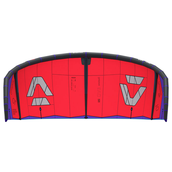 Duotone 2027 Evo SLS kiteboarding kite with bright yellow and black design, shown from the bottom angle.