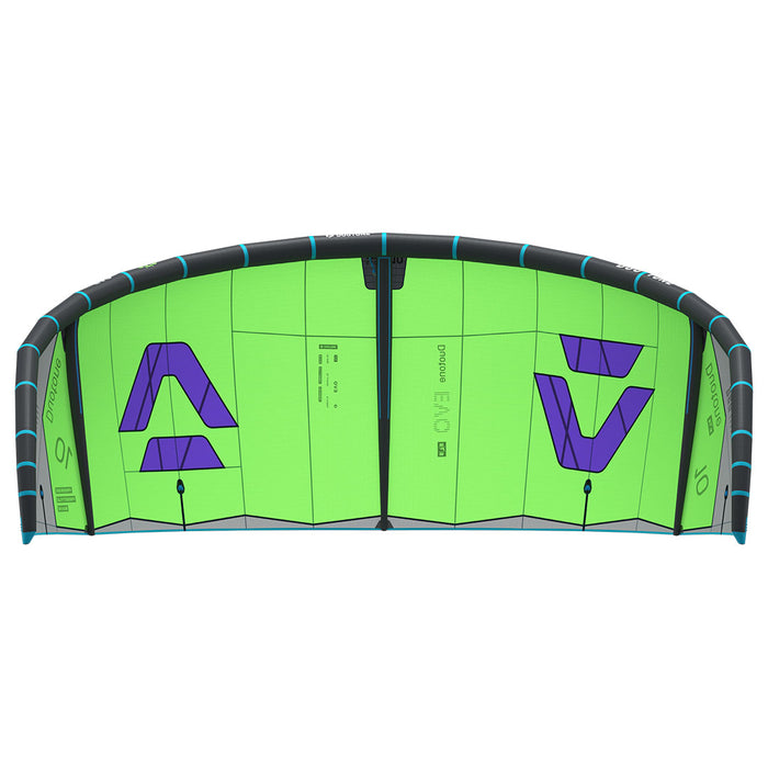 Duotone 2027 Evo SLS kiteboard gear, showing the bottom view with sleek design and branding details.