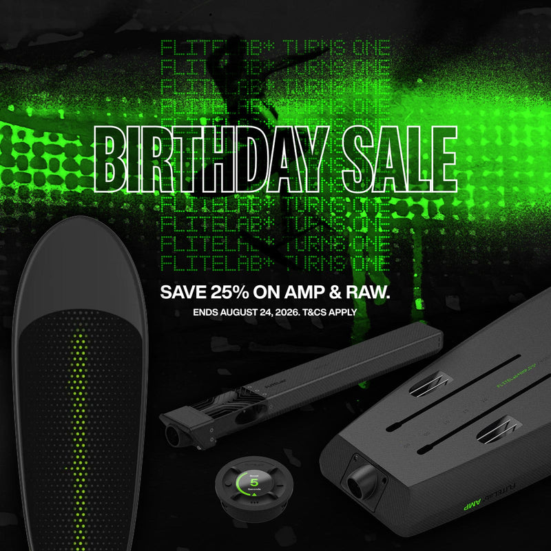 Fliteboard Sale Banner showing Fliteboard AMP Board and components