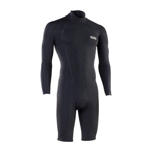 Ion Wetsuit Element 2/2 Shorty LS Back Zip, a black short-sleeve wetsuit with back zipper for water sports and surfing.